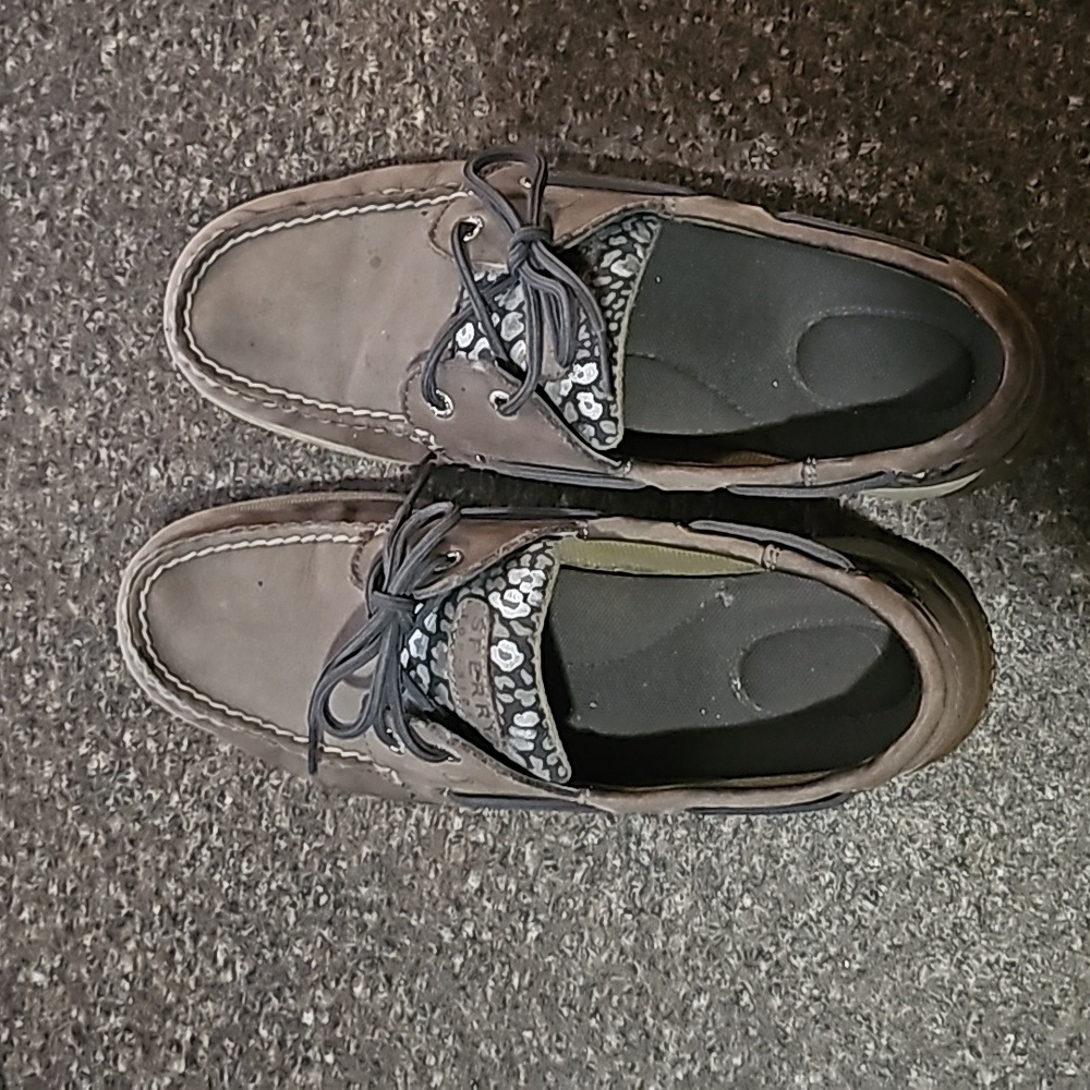 Grey floral top sider Sperry boat shoes womens 9.5